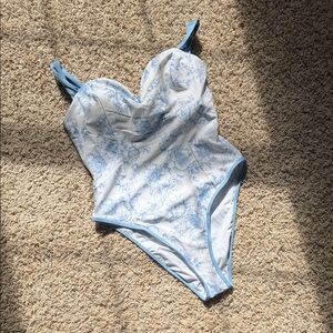 Cupshe White One-Piece Swimsuit with Light Blue Floral Print